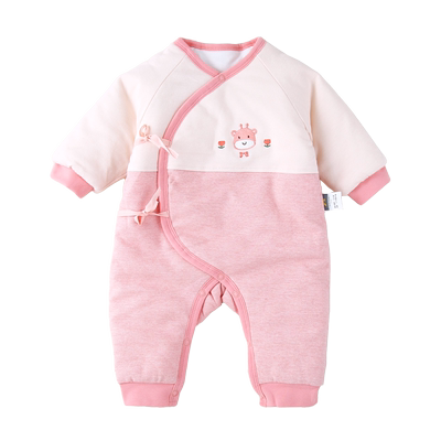 童泰偏开系带夹棉连体衣