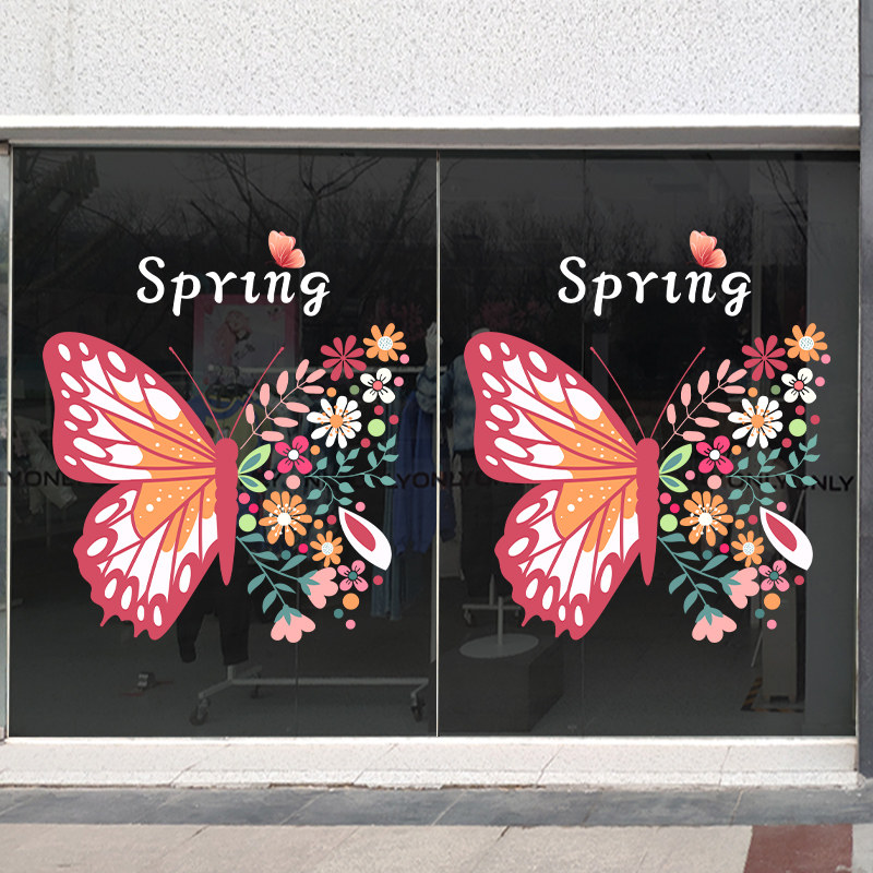 春季新品上市商场玻璃门橱窗花静电装饰贴画创意服装店铺布置贴纸
