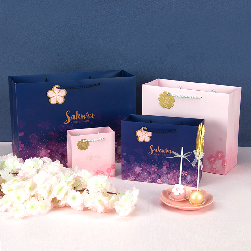 樱花粉色款简约礼品袋ins风粉色高级创意手提纸袋生日礼物包装袋