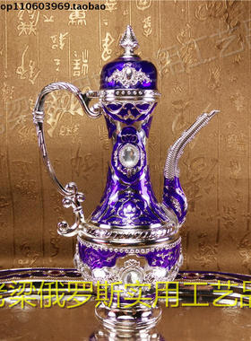 Z2-0特价俄罗斯锡金属圆酒壶椭盘款小号银紫色白钻容量200毫升4两