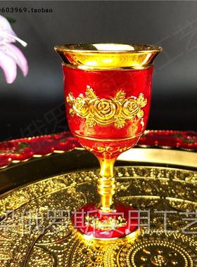 Z36-12俄罗斯特大号酒具款金属高脚酒杯容量8钱40毫升红色玫瑰花