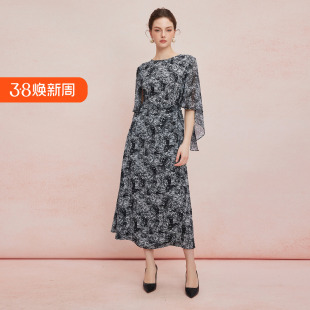 下摆裹裙法式 设计感抛袖 碎花显瘦高连衣裙 新款 斯尔丽2025夏季