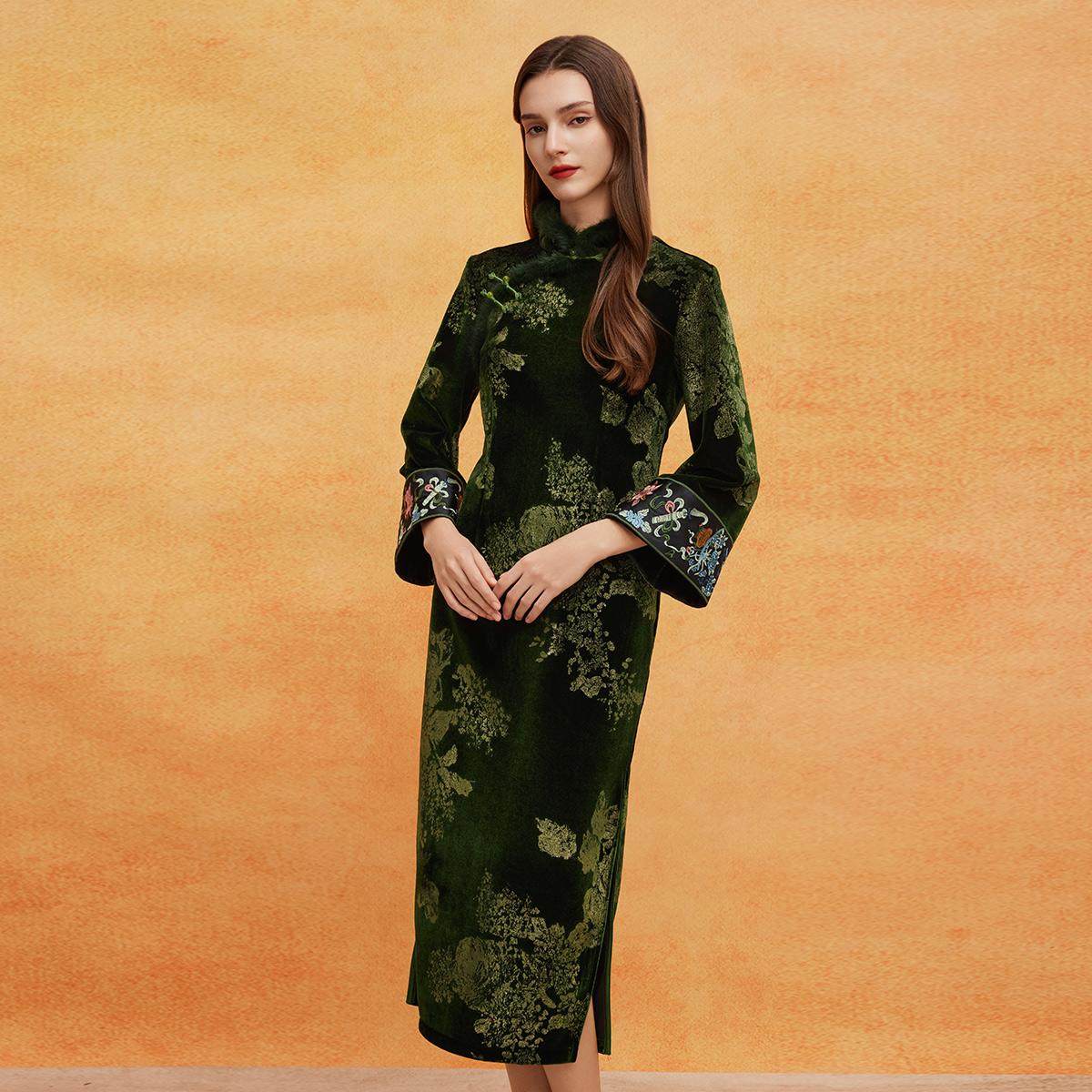 斯尔丽25春季新中式喜庆百年战袍烫金印花袖口刺绣领口门襟旗袍,女装/女士精品,连衣裙,淘宝优惠券,粉丝福利购,淘宝优惠卷