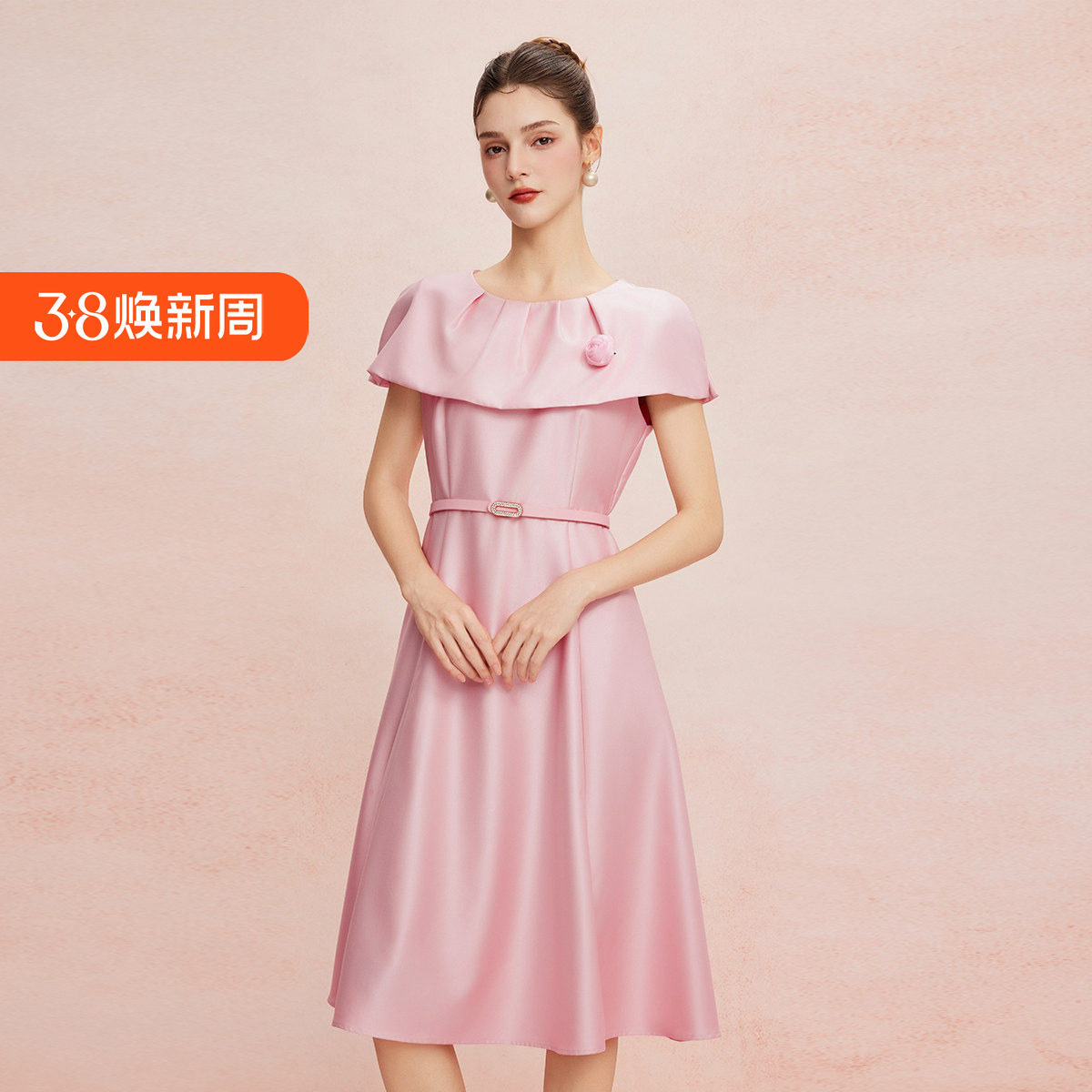 斯尔丽2025夏季新款轻奢小礼服立体手工盘花收腰放摆甜美风连衣裙