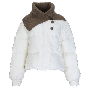 斯尔丽23新款针织棒针大翻领撞色减龄宽松显高保暖白鸭绒羽绒服