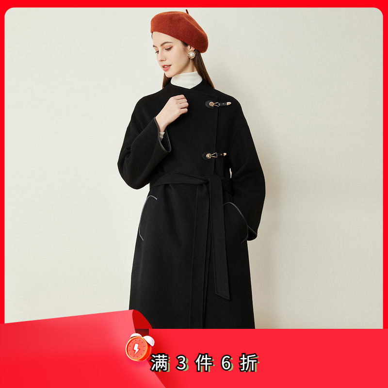 斯尔丽[专柜同款]瑟俪2021冬新款气场外套设计感皮带扣时尚大衣女