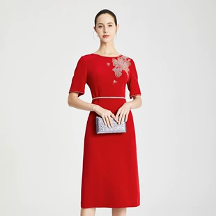 斯尔丽瑟俪2021年夏季 上新精致优雅女士烫钻礼服连衣裙