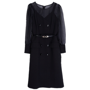 斯尔丽2024春季新款假两件式性感通透内搭双排扣职业高级感连衣裙