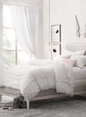 美式实木床单人床儿童床男孩女孩床橡木简约现代布艺床白色1.5米