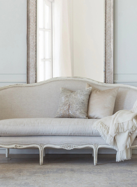 美式乡村欧式轻奢实木三人沙发法式复古白色橡木客厅沙发椅民宿风