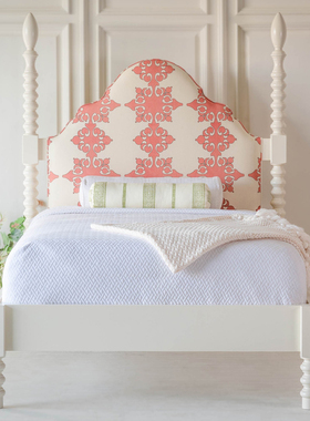 新品美式田园白色橡木床实木线轴雕刻卧室双人床轻奢婚床家具定制