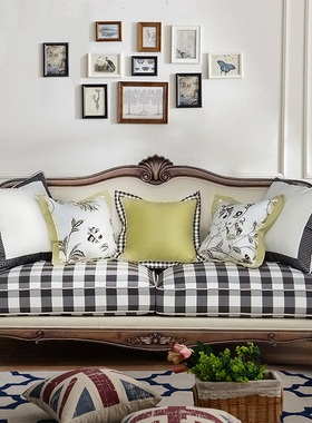 美式乡村实木复古客厅双人沙发法式复古雕花沙发布艺客厅三人沙发