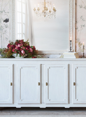 美式乡村白色复古做旧餐边柜小户型实木储物柜客厅新中式靠墙酒柜