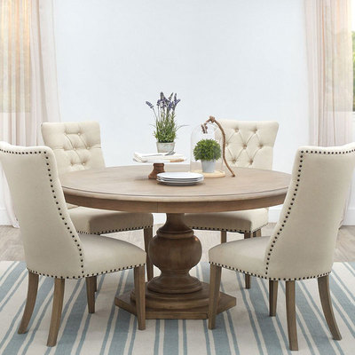 法式风小户型橡木带转盘圆餐桌