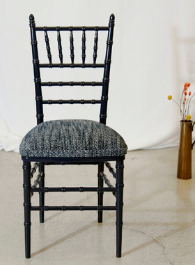 中古法式休闲餐椅黑色布艺实木竹节雕花高背椅子复古餐椅可定制