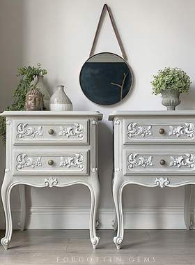 新品法式白色雕花橡木无门床头柜美式仿古实木小户型卧室家具定制