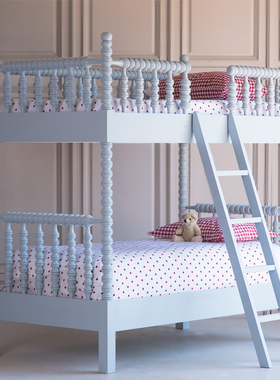 新品田园美式白色实木双层床复古雕刻小户型卧室儿童床线轴床定制