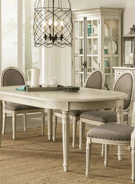 美式乡村实木餐桌椅组合小户型餐厅法式复古做旧家用橡木餐桌定制