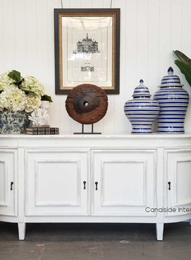 新品法式仿古黑色实木别墅客厅餐边柜美式乡村白色橡木整装柜定制