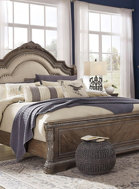 法式复古实木双人床卧室高端橡木床1.8米美式雕花主卧婚床