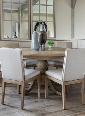 美式乡村复古实木餐桌椅法式简约小户型圆餐桌旋转桌定制