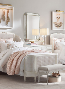 新品法式实木床儿童床公主床单人床1.5米编藤床美式乡村复古白色