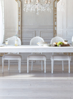 美式乡村复古实木白色餐桌椅法式轻奢欧式橡木餐厅长餐桌别墅定制