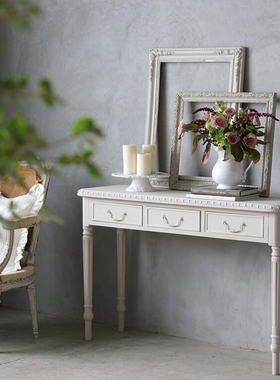 美式梳妆台卧室小户型法式实木梳妆桌简约白色写字台现代小型书桌