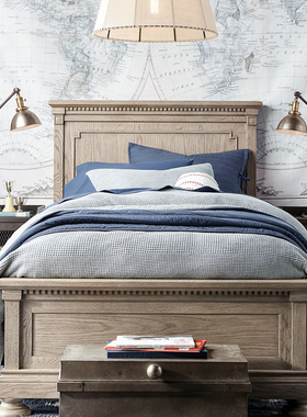 法式仿古灰色橡木实木詹姆森单人床美式乡村双人1.8主卧大床定制