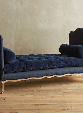 新品法式复古全实木蓝色贵妃沙发椅卧室休闲懒人床婚纱摄影美人塌