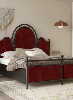 美式复古老巴黎实木双人床法式乡村黑色年轮实木床主卧丝绒床