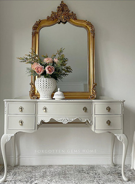 欧式时尚简约实木梳妆台美式轻奢卧室白色梳妆桌复古做旧民宿定制