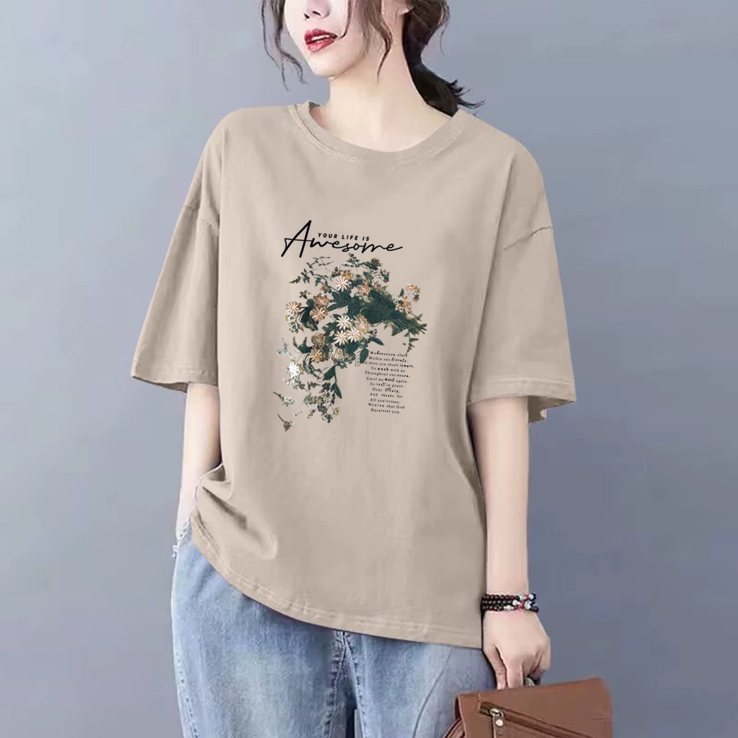 时尚印花短袖T恤女夏季纯棉上衣