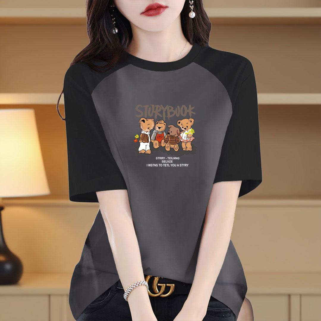 时尚纯棉短袖t恤女洋气拼色上衣