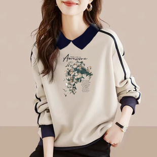 全棉打底衫 新款 百搭显瘦上衣 卫衣女秋季 外贸出口洋气翻领纯棉长袖