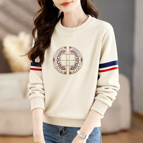 国风印花长袖卫衣打底衫纯棉上衣