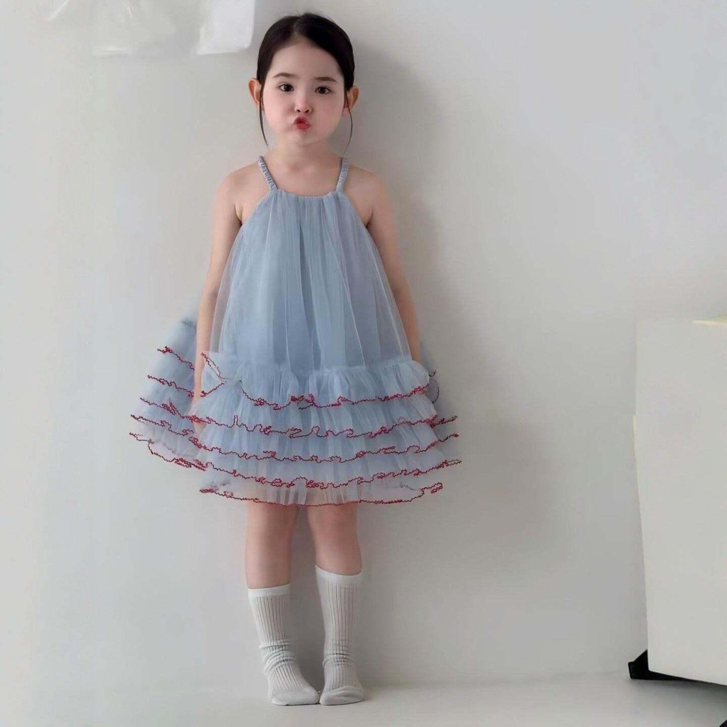 女童法式甜美网纱蓬蓬蛋糕吊带裙儿童夏季气质公主连衣裙生日聚会