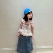 女童上衣T恤春装 套装 2026女孩韩系儿童背心网纱吊带条纹长袖 T恤衫