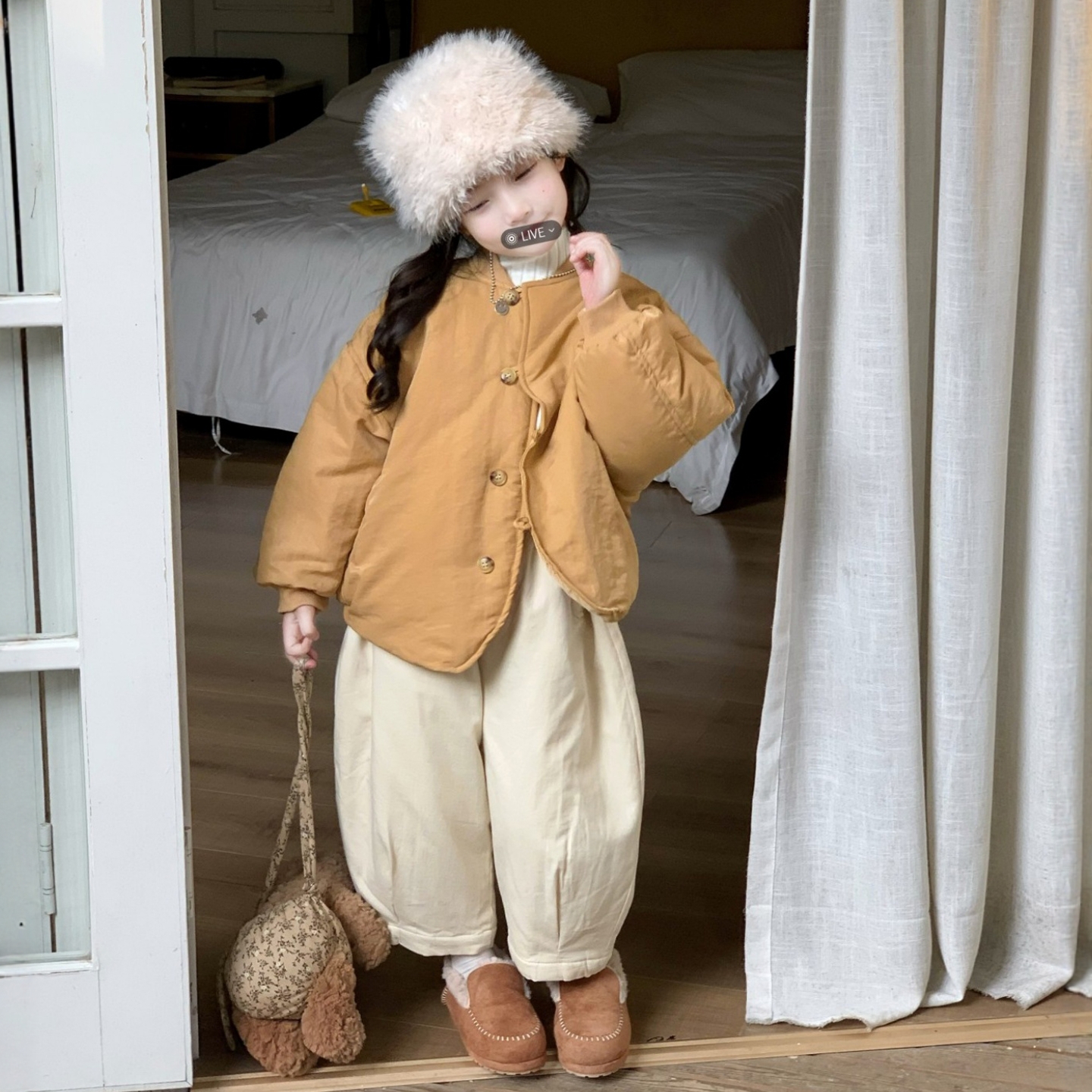 女童冬季棉服套装~毛衣+棉裤