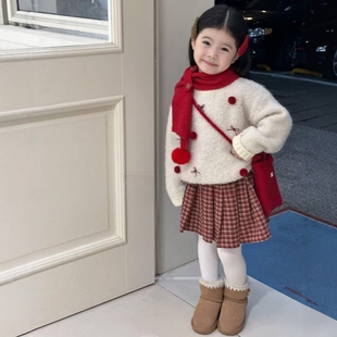 女童冬装套装2025新款儿童毛衣小女孩半身裙韩系潮流穿搭圣诞衣服