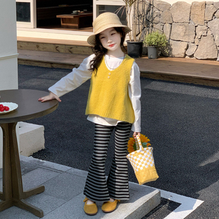 女童针织马甲套装2026新款春季儿童韩版毛衣背心女宝宝洋气喇叭裤