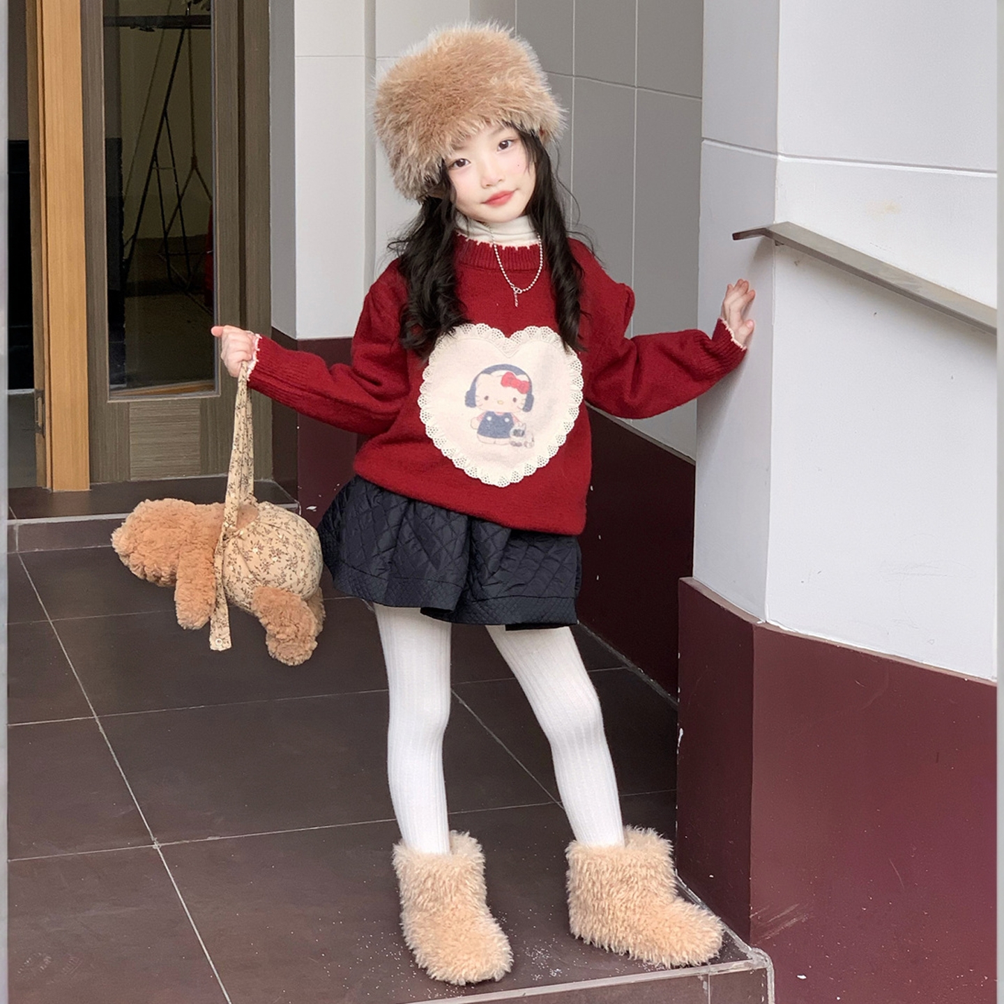 女童套装冬装2025新款女宝宝加厚毛衣加绒牛仔裤两件套洋气儿童装