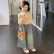 女童2026春装 儿童洋气上衣T恤t小女孩连帽卫衣牛仔阔腿裤 套装 新款