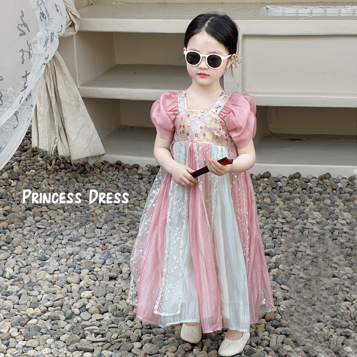 女童古风繁华拼亮纱汉服裙夏