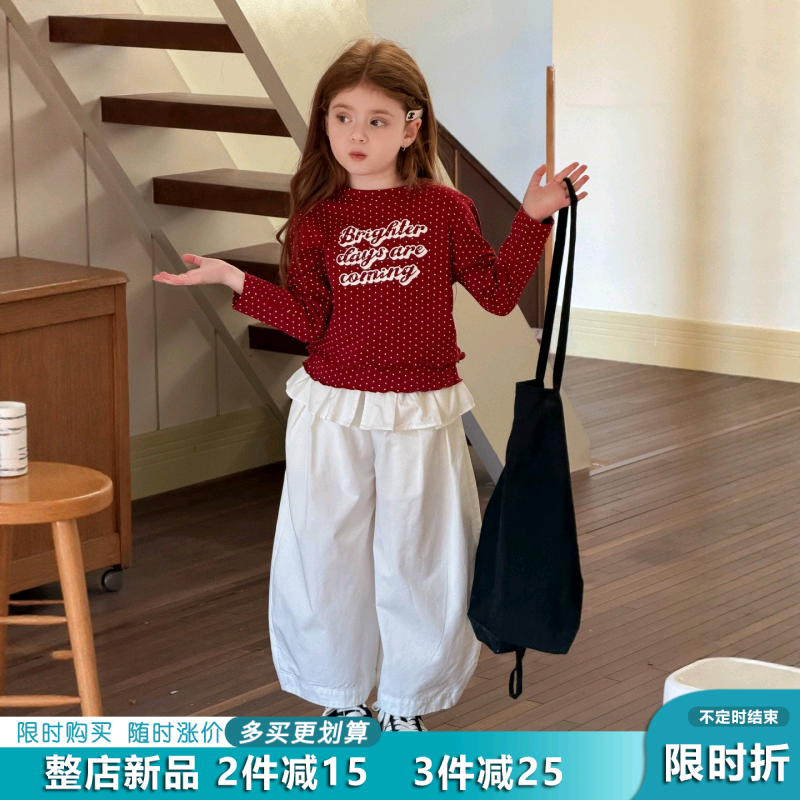 美式儿童长袖T恤女童红色圆领字母印花短款洋气打底衫上衣,童装/婴儿装/亲子装,T恤,淘宝优惠券,粉丝福利购,淘宝优惠卷