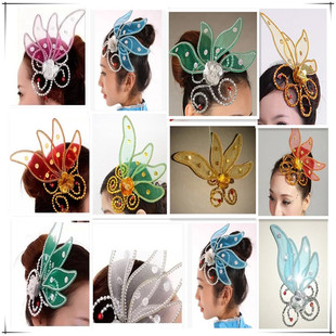 小四叶头饰演出古典舞广场舞秧歌舞表演头花红色绿色钻舞台演出新