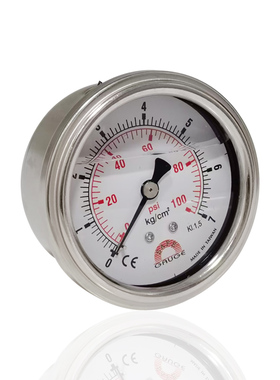 台湾华记压力表轴向耐震充油不锈钢压力表横装背装YBN63Z 7kg 1/4