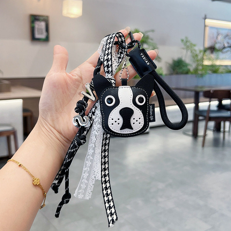 可爱皮革小狗公仔创意手编绳pu皮卡通汽车钥匙扣网红包包装饰挂件