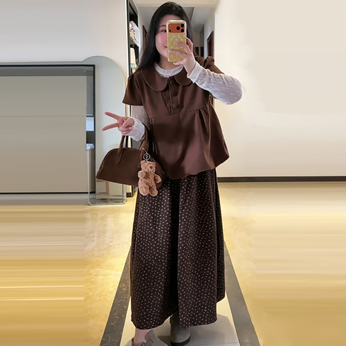 韩系甜美打底衫马甲裙子三件套潮