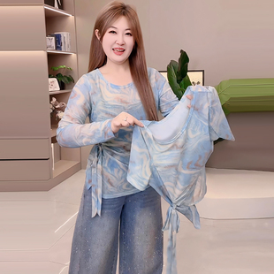 胖mm2026春季 女T恤衫 新款 宽松大码 侧开叉系带短袖 显瘦女装 打底衫